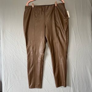 Cleo Womens Brown Faux Leather Pants Size XL Petite Edgy Baddie Neutral NWT